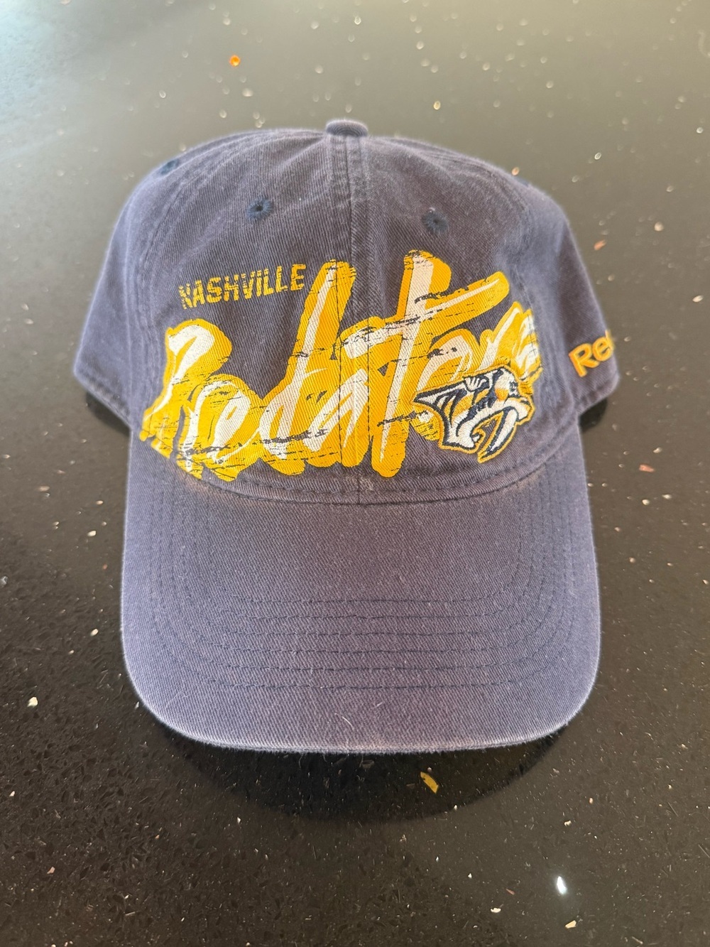 Reebok Navy and Yellow Nashville Predators NHL Script Hat